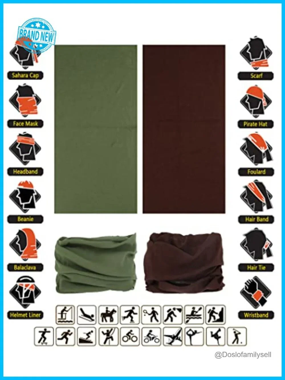 Multipurpose Headband Neck Gaiter Face Mask Magic Scarf Bandana Unisex 6-Pack